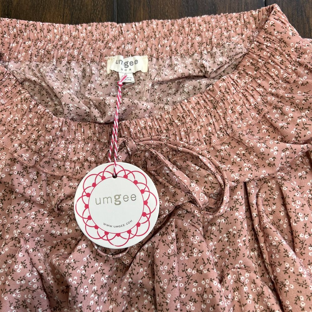 Umgee Size Sm Pink Floral Mini Skirt Ruffle Swing Boho Fun Flirty Coastal - Picture 4 of 5